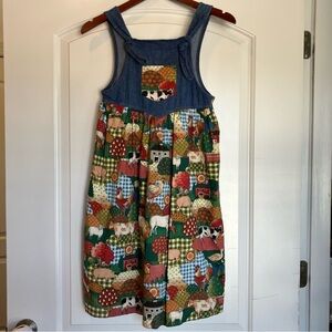 VTG Cottagecore Rare Editions Denim/Patchwork Farmhouse Jumper Dress Girl Sz 10